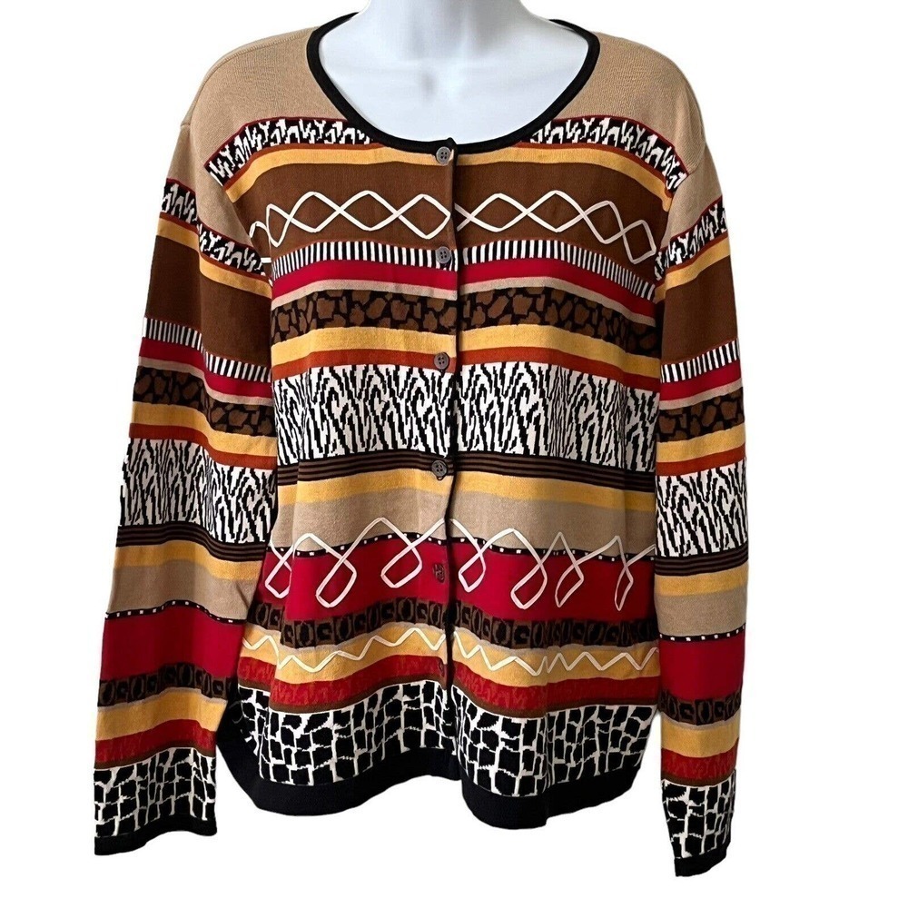 Fisher Hill Vintage Cardigan XL Animal Prints Hand Embroidered 100% Cotton